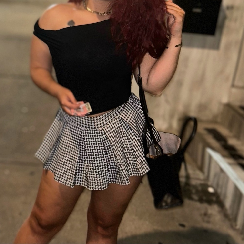 Checkered Pleated Mini Skort Skirt